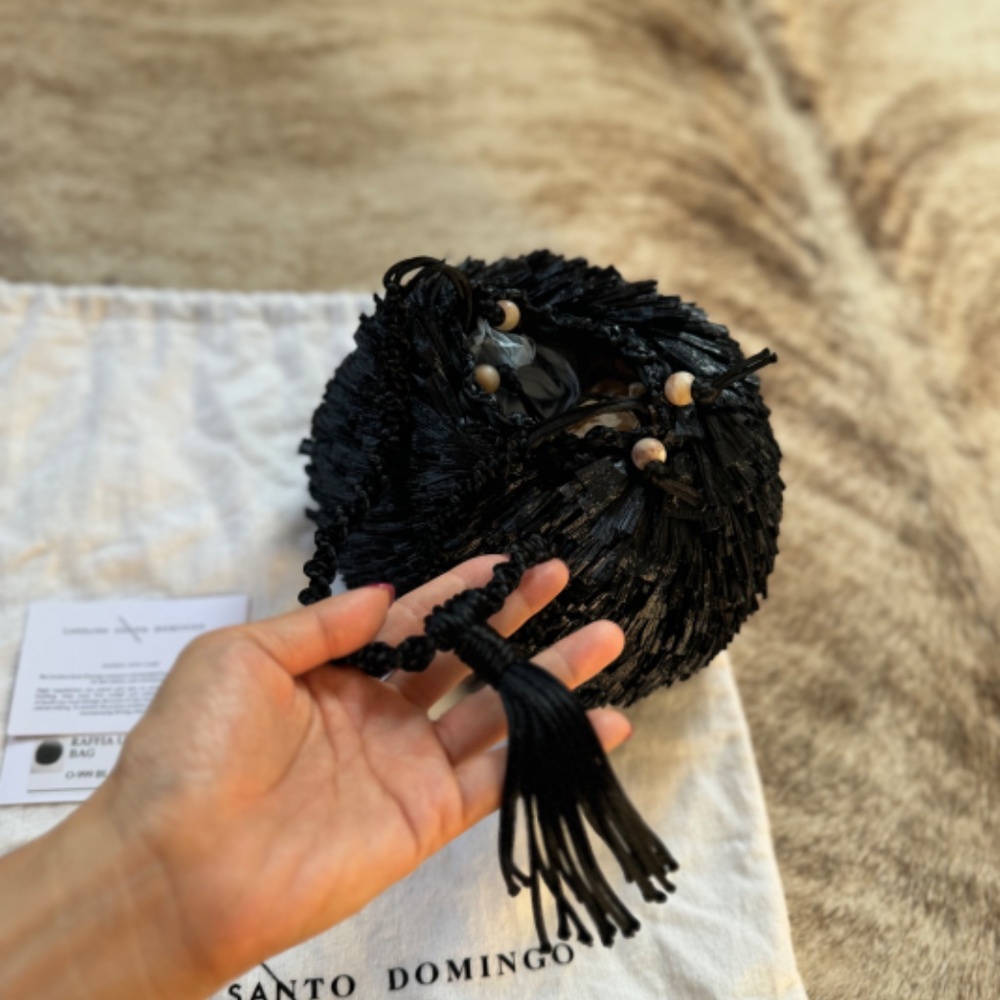 CAROLINA SANTO DOMINGO NWT Uni Raffia Ocean Black Purse - Picture 3 of 5